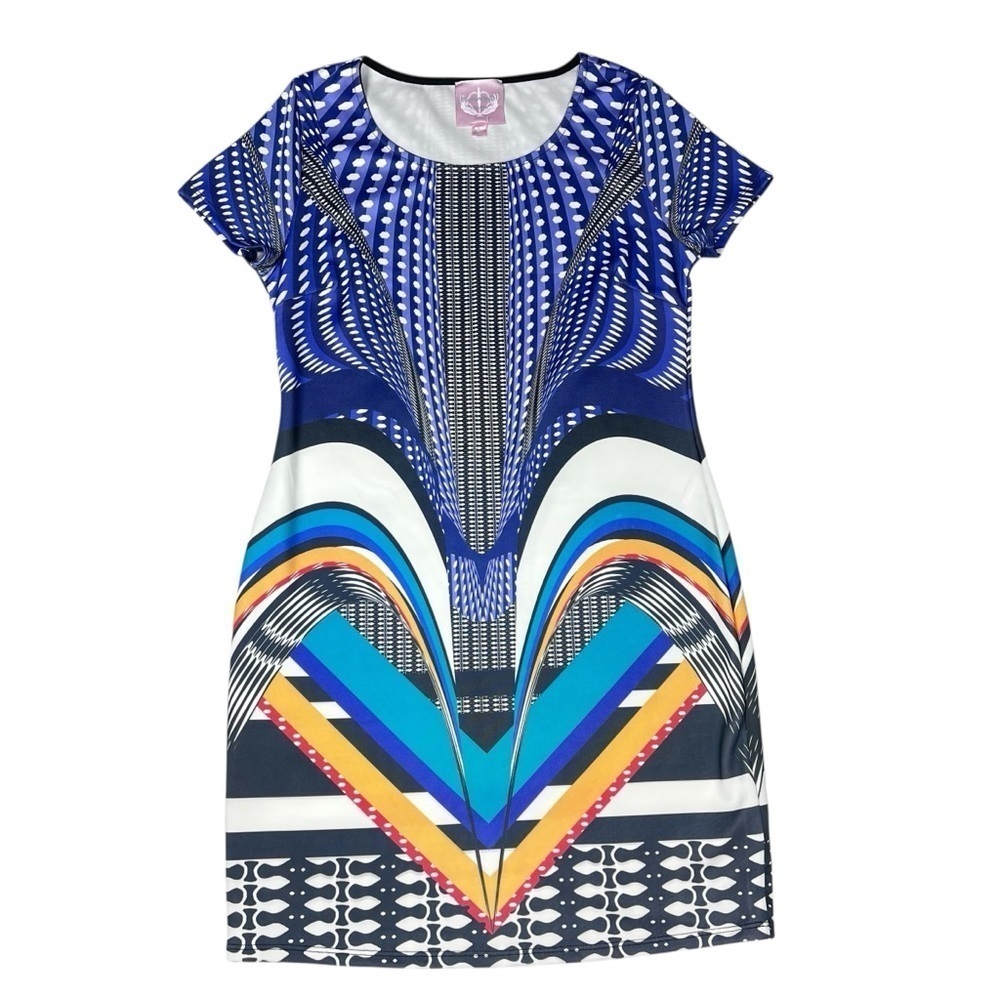 ROMEO & JULIET COUTURE Colorful Abstract Short Sleeve Dress Women's Size L